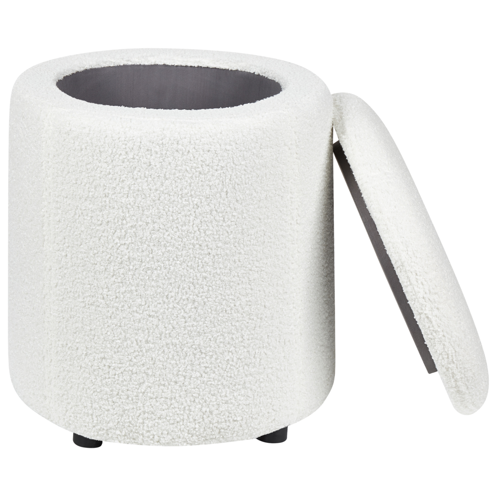 Pouf Boucle bianco sporco 40 x 38 cm con sgabello contenitore Glamour