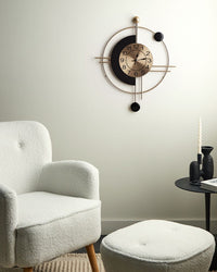 Orologio da parete in ferro oro e nero 59 x 67 cm forma rototnda camera da letto soggiorno