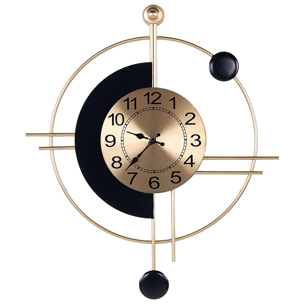 Orologio da parete in ferro oro e nero 59 x 67 cm forma rototnda camera da letto soggiorno