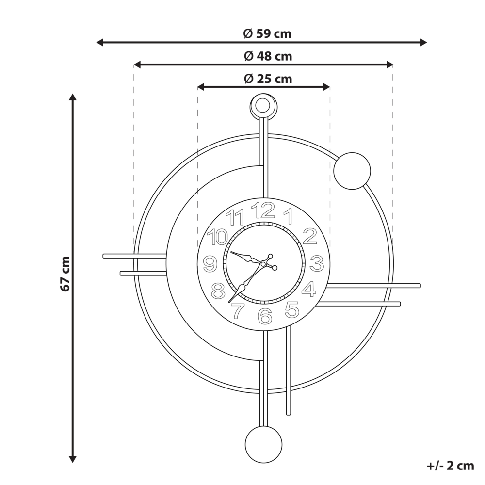 Orologio da parete in ferro oro e nero 59 x 67 cm forma rototnda camera da letto soggiorno