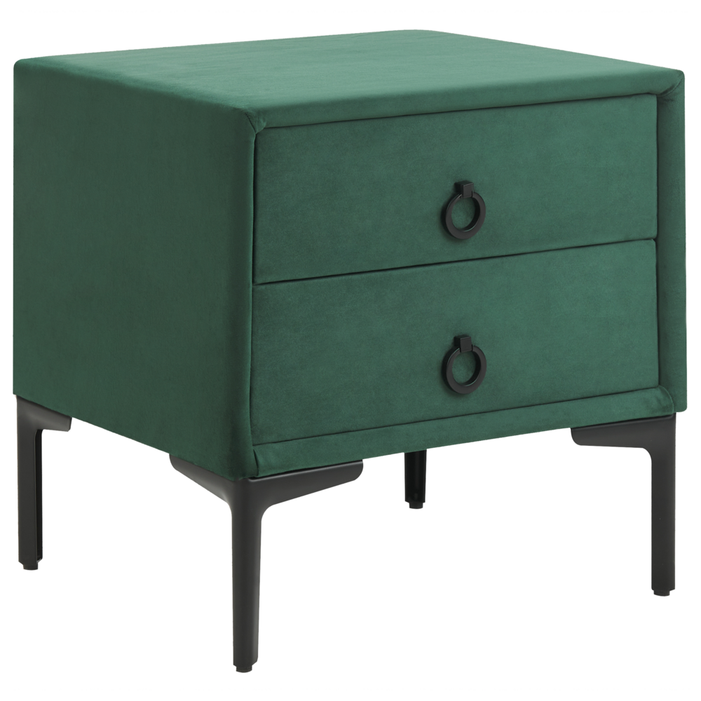 Comodino Velluto Verde Scuro Gambe in Metallo Nero con 2 Cassetti Contenitori 44x 38 cm Comodino