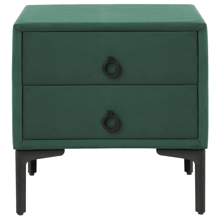 Comodino Velluto Verde Scuro Gambe in Metallo Nero con 2 Cassetti Contenitori 44x 38 cm Comodino