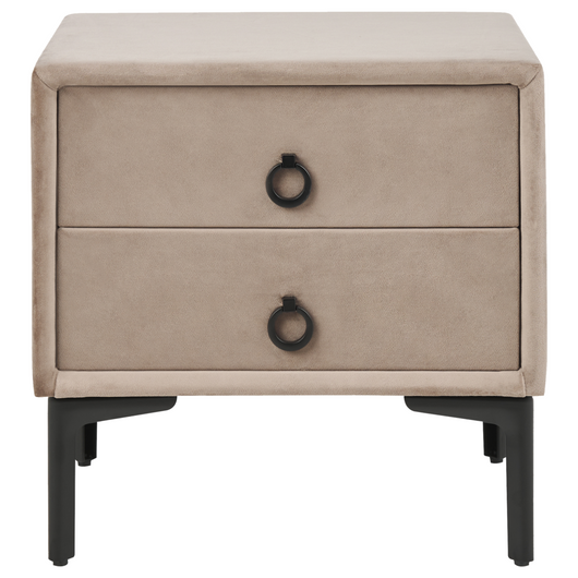 Comodino Velluto Grigio Tortora Gambe in Metallo Nero con 2 Cassetti Contenitori 44x 38 cm Comodino