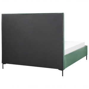 Set camera da letto in velluto verde scuro matrimoniale 160 x 200 cm letto con contenitore 2 comodini imbottiti