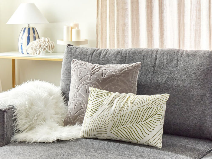 Cuscino decorativo fatto a mano con ricamo di foglie Bianco e verde 30 x 50 cm sfoderabile con imbottitura