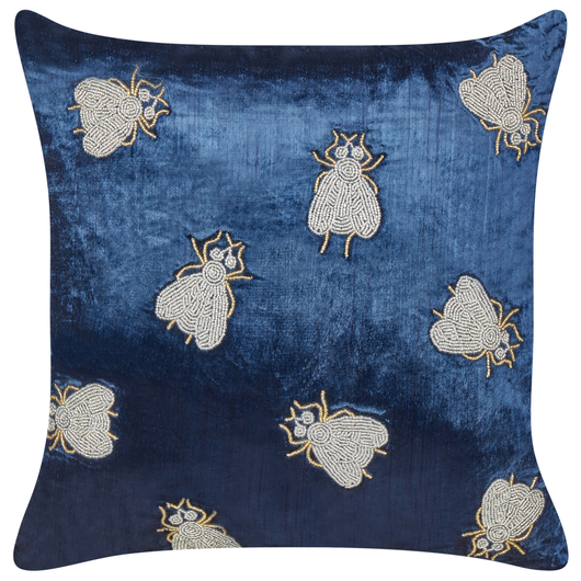 Set di 2 cuscini assortiti con ricamo floreale in velluto blu navi 45 x 45 cm sfoderabile con imbottitura