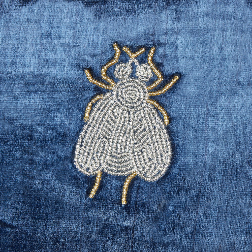 Set di 2 cuscini assortiti con ricamo floreale in velluto blu navi 45 x 45 cm sfoderabile con imbottitura