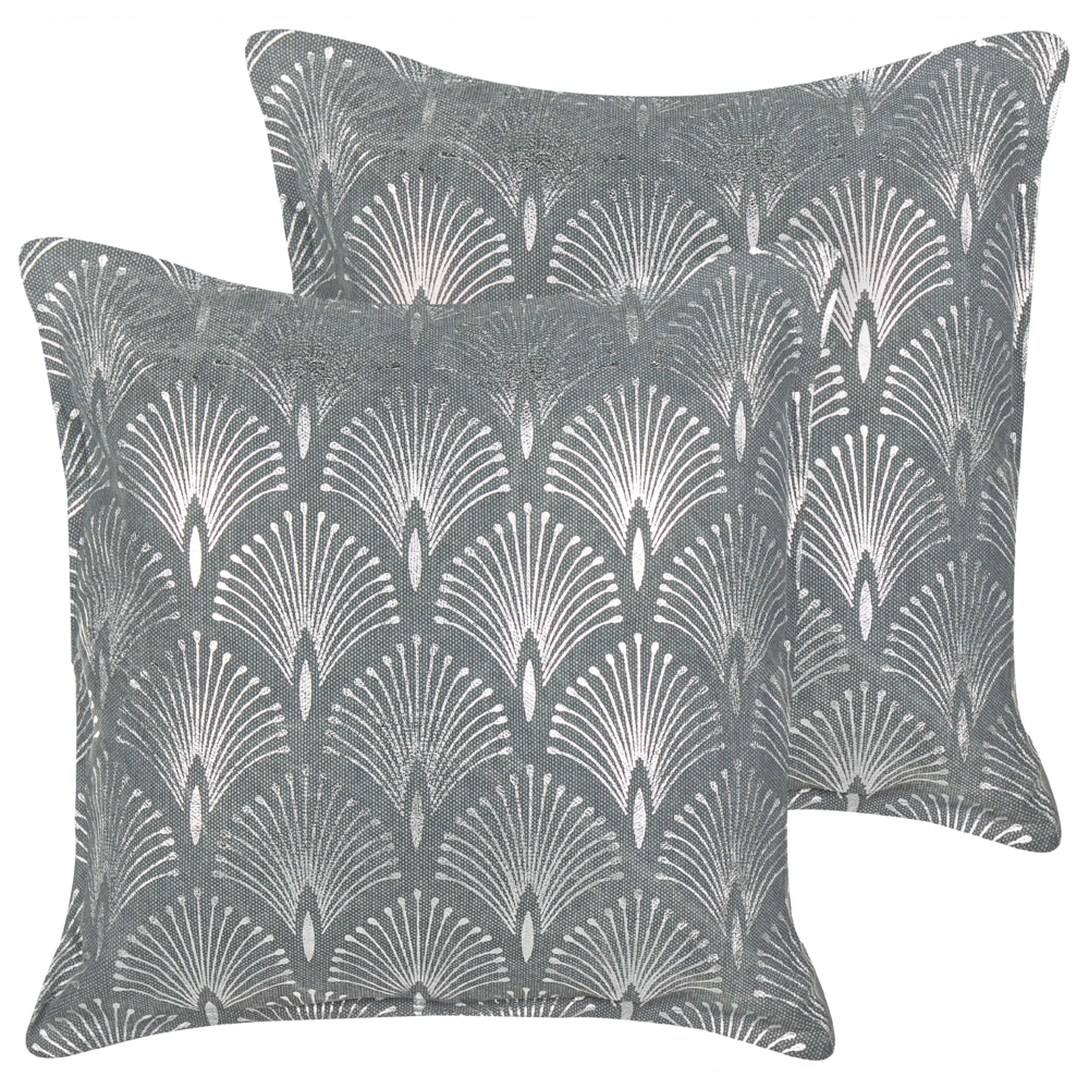 Set di 2 cuscini moderni in cotone grigio con motivo geometrico fatti a mano e sfoderabili 45 x 45 cm con imbottitura stile boho