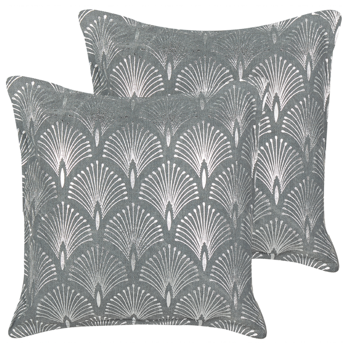Set di 2 cuscini moderni in cotone grigio con motivo geometrico fatti a mano e sfoderabili 45 x 45 cm con imbottitura stile boho