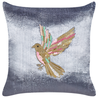 Cuscino in velluto grigio fatto a mano con ricamo di uccello animale quadrato 45 x 45 cm sfoderabile con imbottitura