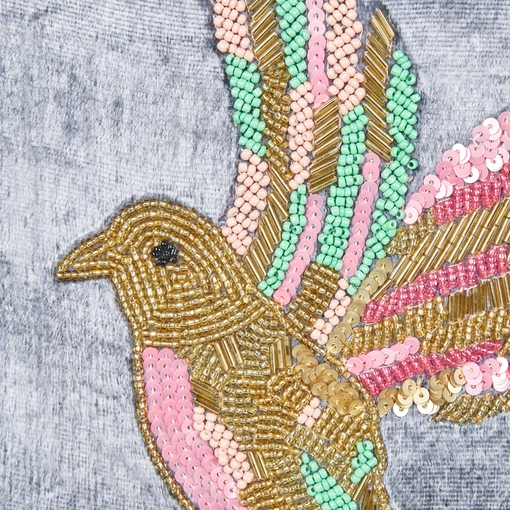 Set di 2 cuscini Set di 2 cuscini in velluto grigio fatto a mano con ricamo di uccello animale quadrato 45 x 45 cm federa intercambiabile