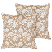 Set di 2 cuscini in cotone beige e bianco decorativi fatti a mano con stampa floreale quadrati 45 x 45 cm federa rimovibile