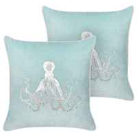 Set di 2 cuscini in velluto blu quadrato motivo polpo marino accessori camera da letto soggiorno