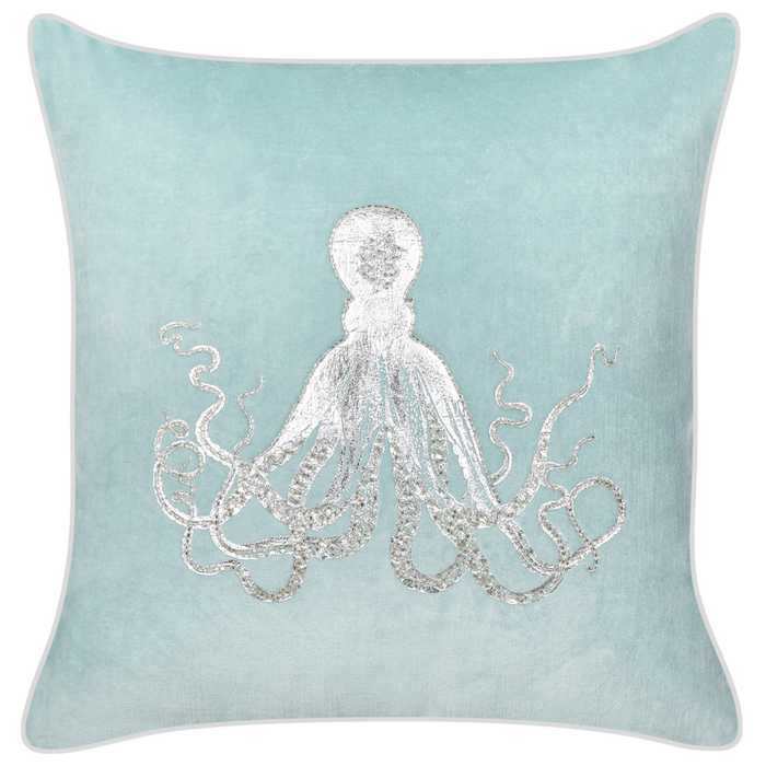 Set di 2 cuscini in velluto blu quadrato motivo polpo marino accessori camera da letto soggiorno