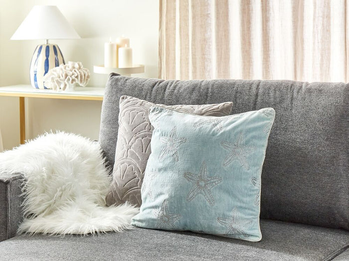 Cuscino in velluto blu quadrato con motivo stella marina accessori camera da letto soggiorno