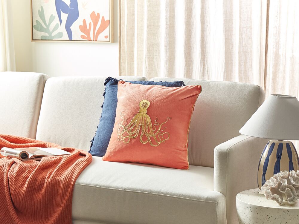 Cuscino in velluto rosso quadrato motivo polpo marino accessori camera da letto soggiorno