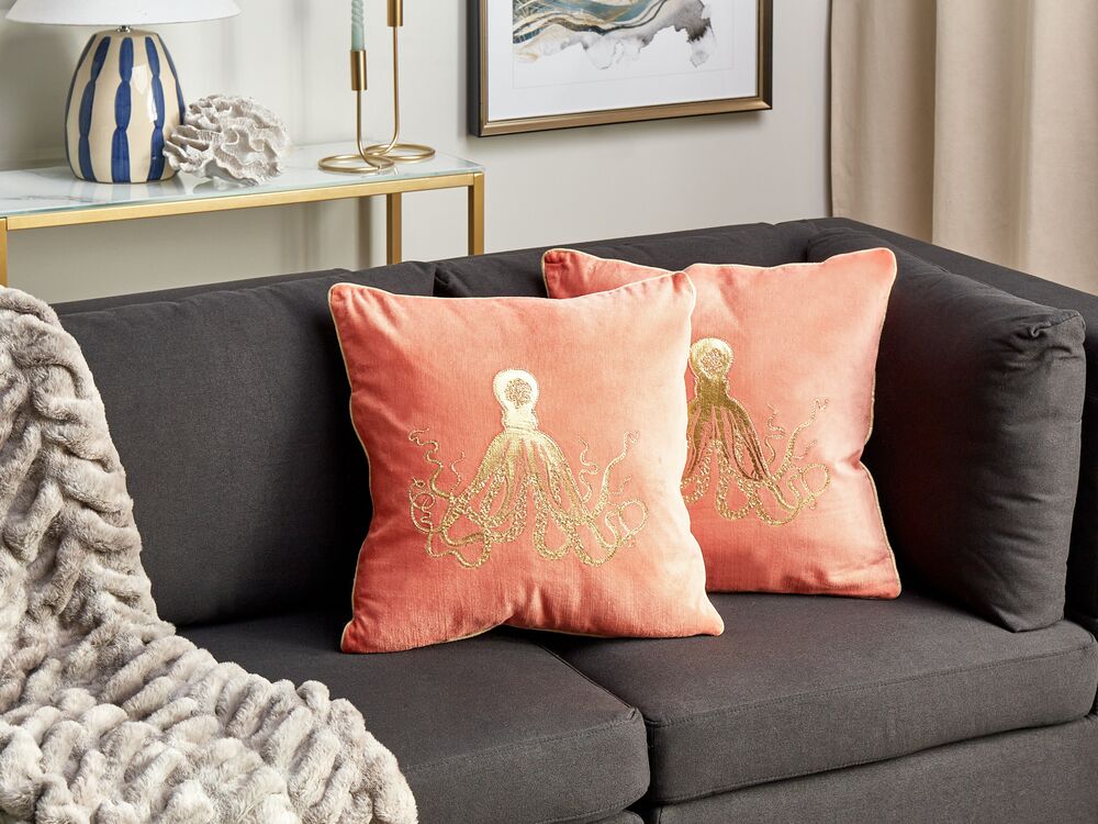 Set di 2 cuscini in velluto rosso quadrato motivo polpo marino accessori camera da letto soggiorno