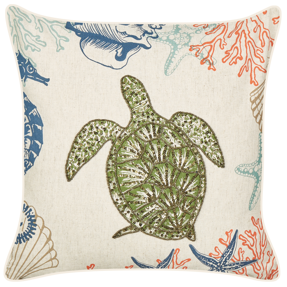 Cuscino in lino beige quadrato con motivo tartaruga marina accessorio divano salotto camera da letto
