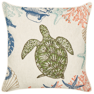 Cuscino in lino beige quadrato con motivo tartaruga marina accessorio divano salotto camera da letto