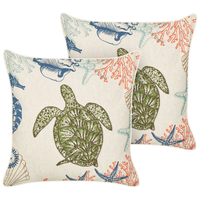 Set di 2 cuscini in lino beige quadrato con motivo tartaruga marina accessorio divano salotto camera da letto