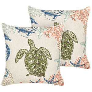 Set di 2 cuscini in lino beige quadrato con motivo tartaruga marina accessorio divano salotto camera da letto