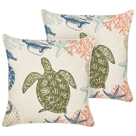 Set di 2 cuscini in lino beige quadrato con motivo tartaruga marina accessorio divano salotto camera da letto