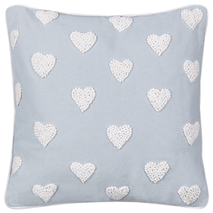 Cuscino in cotone ricamato con motivo a cuoricini grigio 45 x 45 cm letto divano accessorio morbido