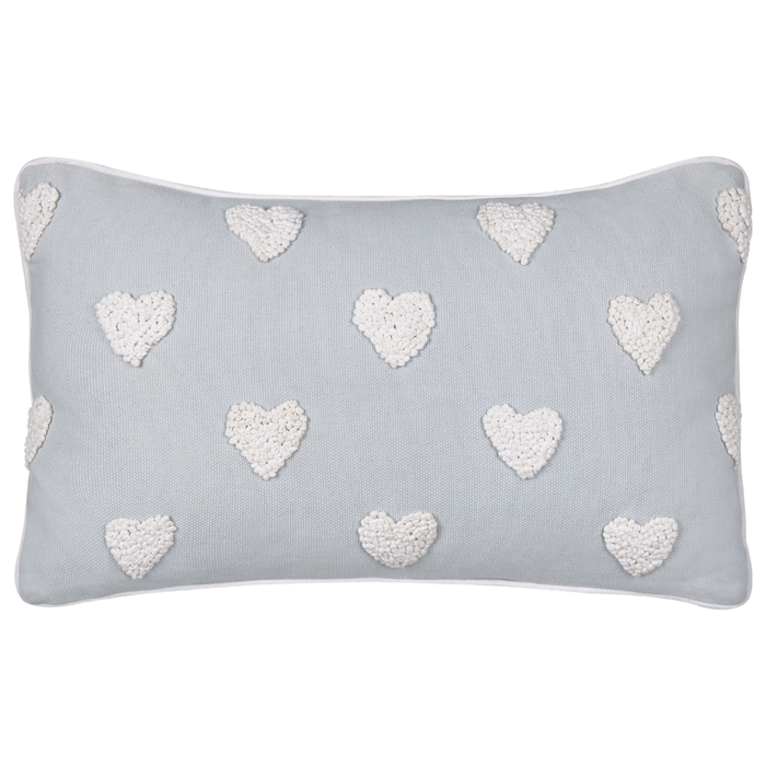 Set di 2 cuscini in cotone ricamati con motivo a cuoricini grigio 30 x 50 cm morbida imbottitura