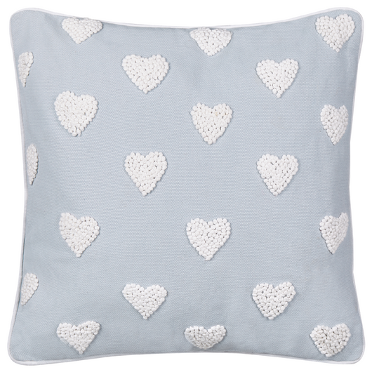 Set di 2 cuscini in cotone ricamati con motivo a cuoricini grigio 45 x 45 cm morbida imbottitura