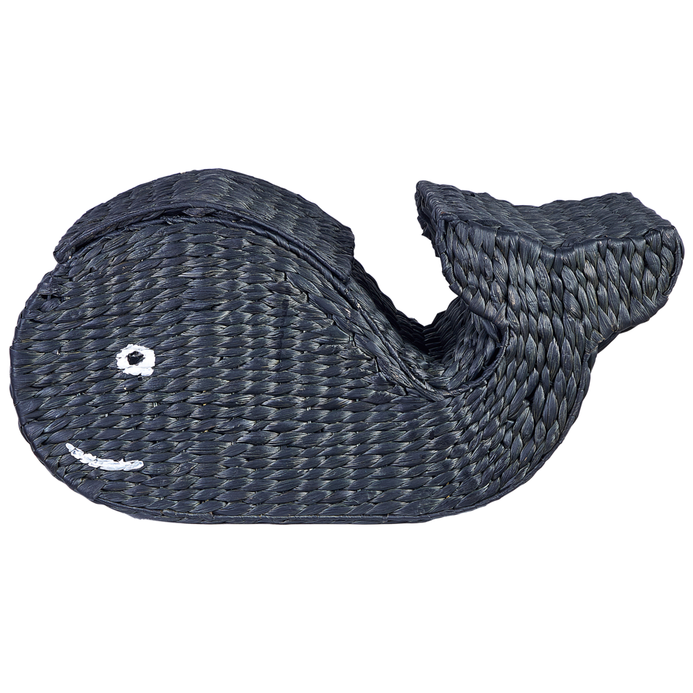 Cesto di vimini naturale nero a forma di balena intrecciata con coperchio Cesto per giocattoli Accessorio per la camera dei bambini