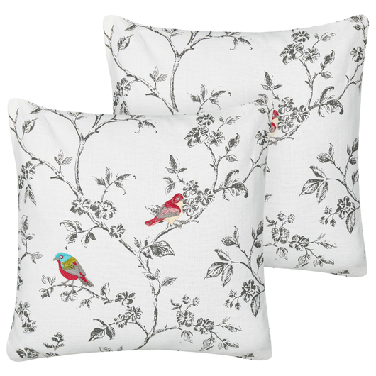 Set di 2 cuscini in cotone ricamato con motivo di uccelli 45 x 45 cm Bianco camera da letto soggiorno