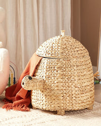 Cesto di vimini in giacinto d'acqua naturale intrecciato a tartaruga con coperchio Cesto per giocattoli Accessorio per la camera del bambino