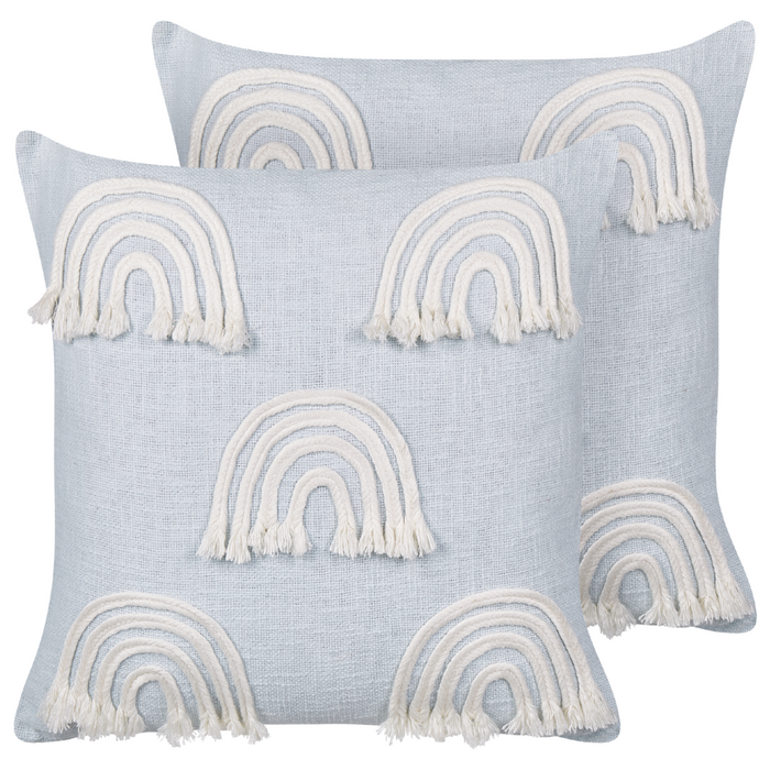 Set di 2 cuscini in cotone ricamato con motivo arcobaleno azzurro 45 x 45 cm camera da letto cameretta