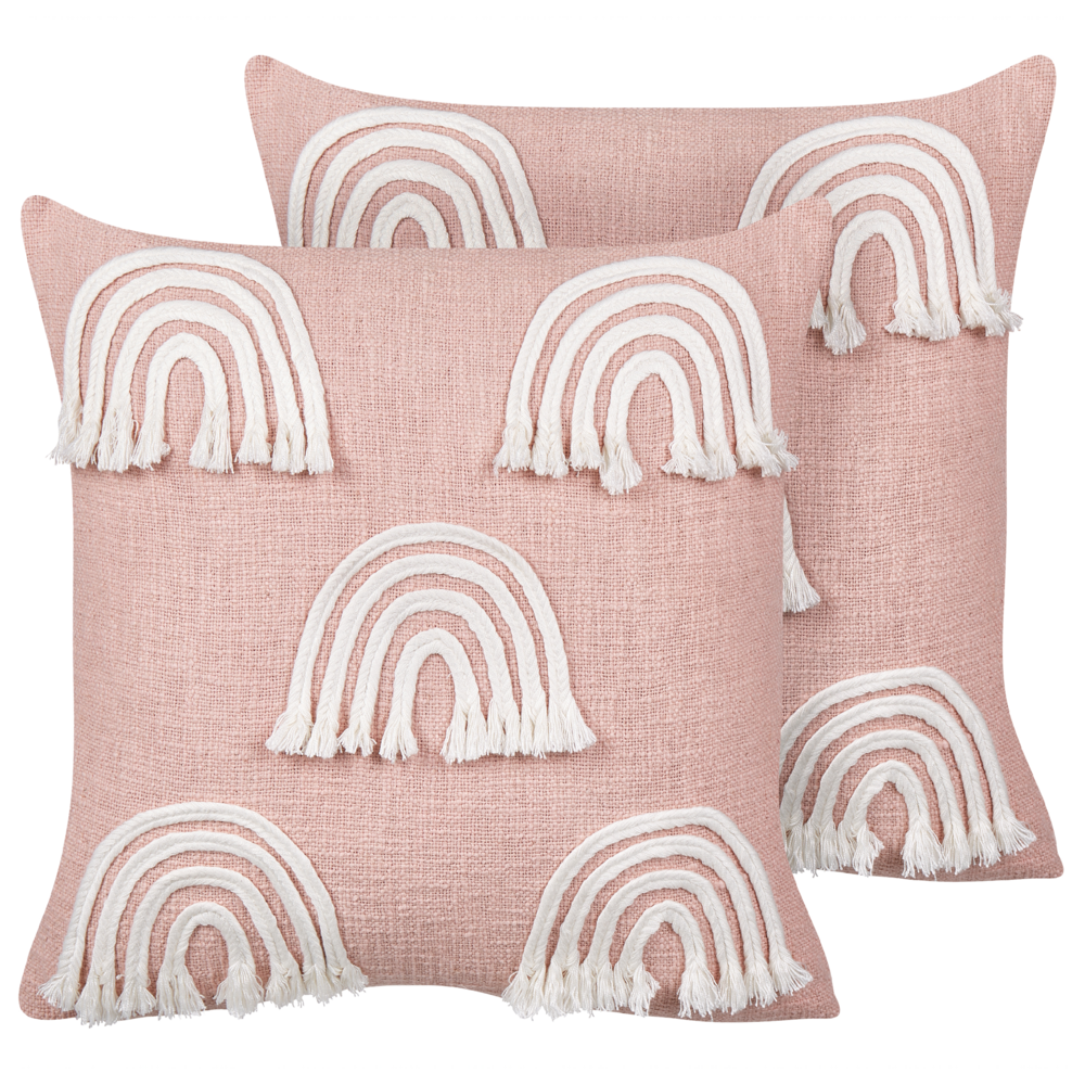 Set di 2 cuscini in cotone ricamato con motivo arcobaleno rosa 45 x 45 cm camera da letto cameretta