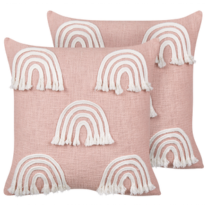 Set di 2 cuscini in cotone ricamato con motivo arcobaleno rosa 45 x 45 cm camera da letto cameretta