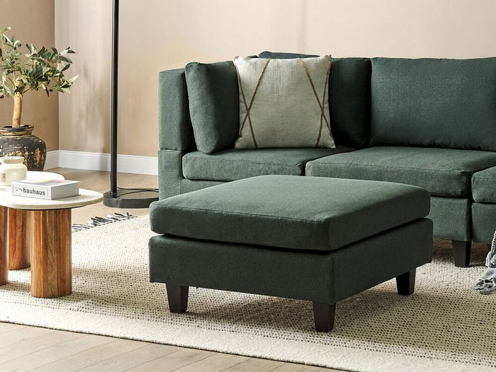 Pouf Poggiapiedi Rivestito Tessuto Verde Scuro Quadrato Minimalista Moderno