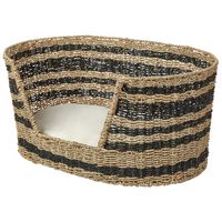 Cuccia per animali domestici in seagrass naturale nero 65 x 44 cm con cuscino in cotone per gatti e cani Boho