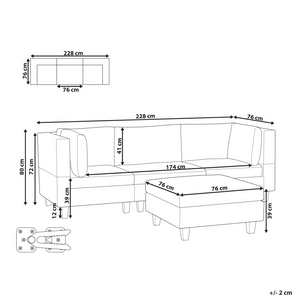Divano Componibile Rivestito In Tessuto grigio scuro 3 Posti stile moderno