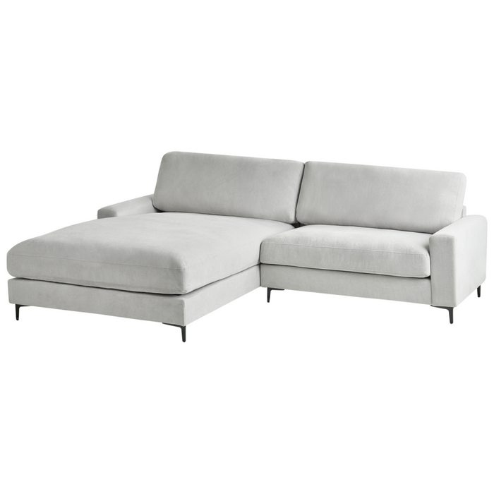 Divano angolare a destra in tessuto di ciniglia grigio chiaro Poliestere Metallo Gambe nere 190 x 272 x 83 cm Schienale imbottito e rifinito 3 posti a L Soggiorno in stile moderno