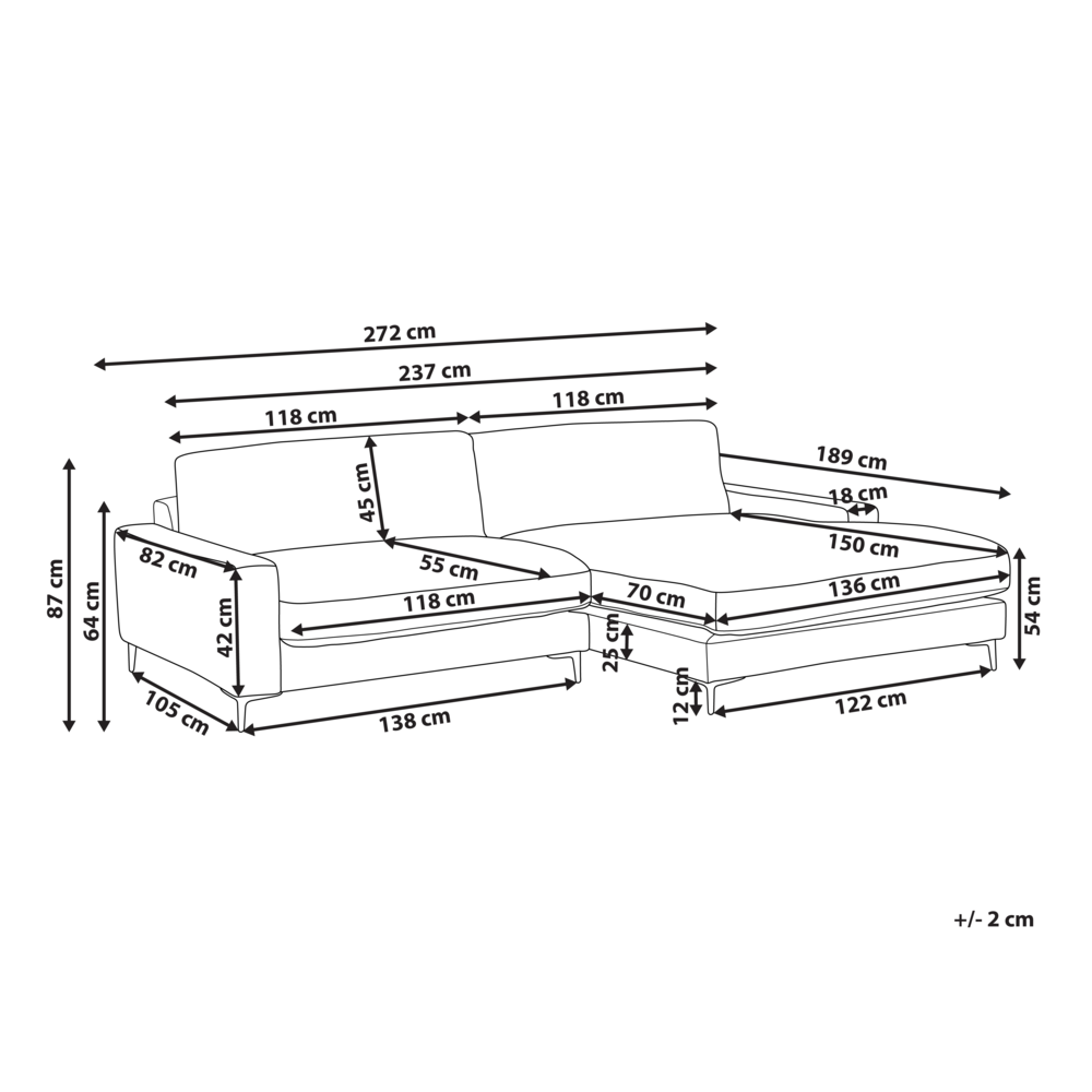 Divano angolare a sinistra in tessuto di ciniglia grigio chiaro Poliestere Metallo Gambe nere 190 x 272 x 83 cm Schienale imbottito e rifinito 3 posti a L Soggiorno in stile moderno
