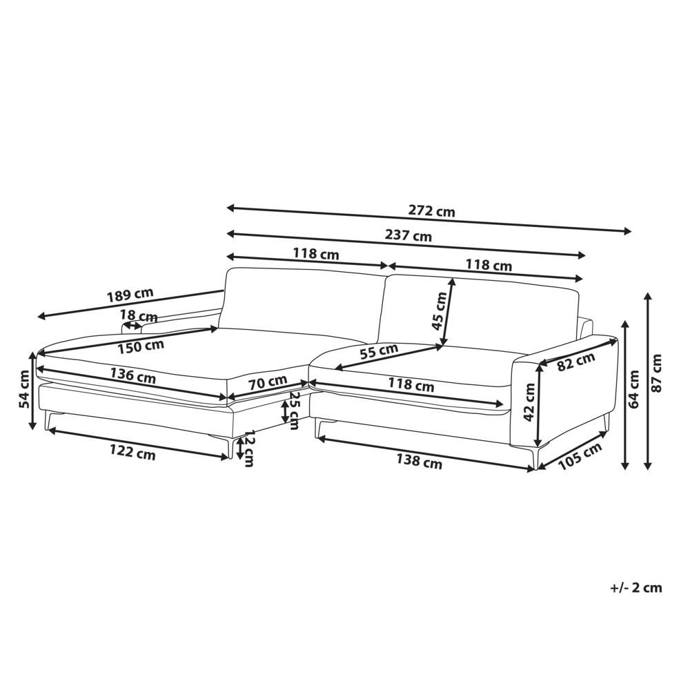 Divano angolare a destra in tessuto di ciniglia grigio chiaro Poliestere Metallo Gambe nere 190 x 272 x 83 cm Schienale imbottito e rifinito 3 posti a L Soggiorno in stile moderno