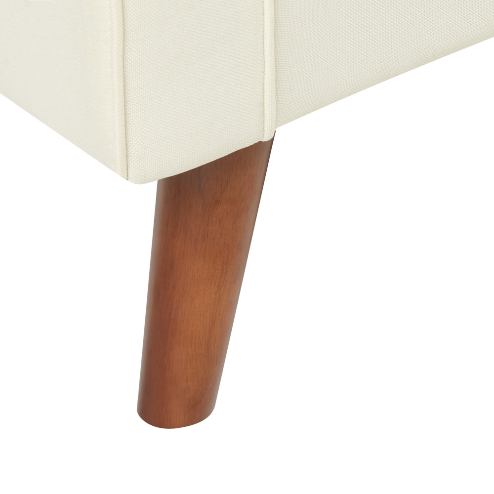 Divano moderno a 2 posti imbottito in tessuto bianco sporco e gambe in legno stile classico e moderno