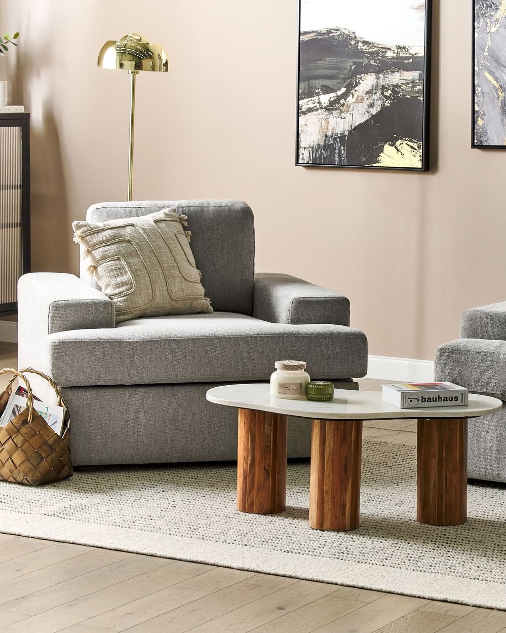 Set di 2 poltrone in tessuto grigio chiaro imbottite con schienale spesso imbottito Divano classico da salotto