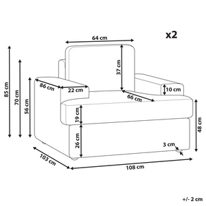 Set di 2 poltrone in tessuto grigio chiaro imbottite con schienale spesso imbottito Divano classico da salotto