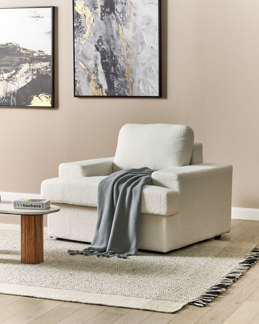 Poltrona Bianca Boucle Imbottita Schienale spesso imbottito Divano Classico Soggiorno