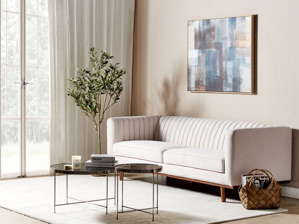 Divano a 3 posti tessuto beige moderno stile retrò soggiorno