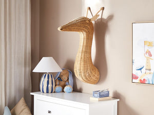 Decorazione da parete per bambini a forma di testa di giraffa in rattan chiaro fatto a mano boho rattan accessorio stile industriale moderno