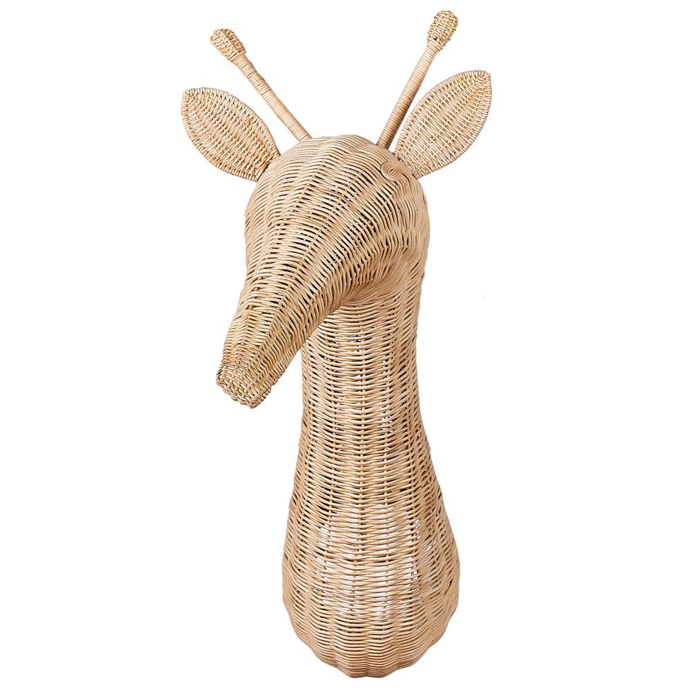 Decorazione da parete per bambini a forma di testa di giraffa in rattan chiaro fatto a mano boho rattan accessorio stile industriale moderno