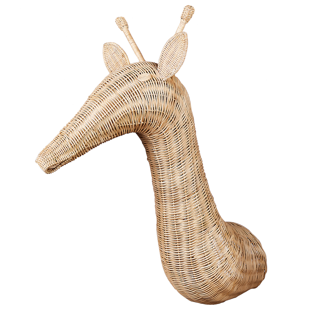 Decorazione da parete per bambini a forma di testa di giraffa in rattan chiaro fatto a mano boho rattan accessorio stile industriale moderno