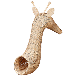 Decorazione da parete per bambini a forma di testa di giraffa in rattan chiaro fatto a mano boho rattan accessorio stile industriale moderno